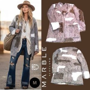 Marble Scotland | Eyelash Yarn Cardigan Women's Medium Grey White Soft